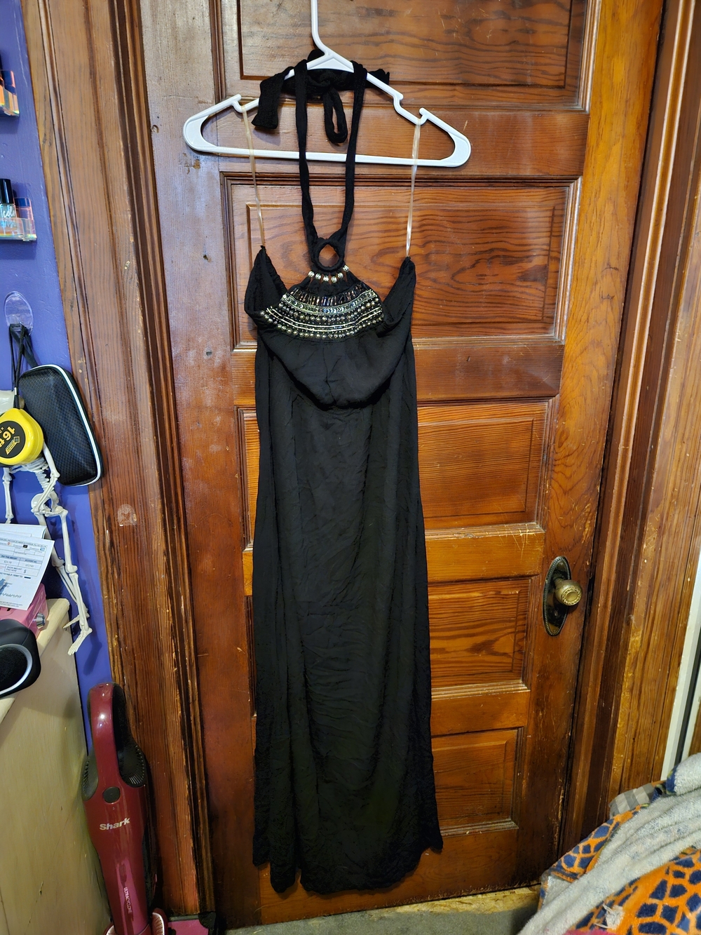 Black Beaded Halter Maxi Dress - Elegant Evening Dress